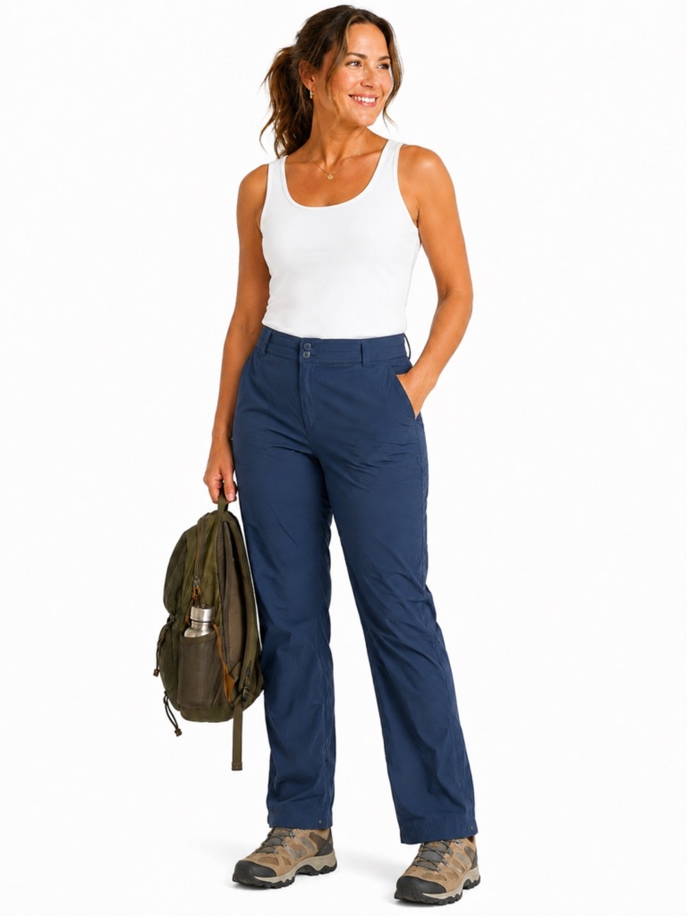 Eddie Bauer Convertible Hiking Pants 16 Straight Leg Roll Up Stretch Blue Sporty
